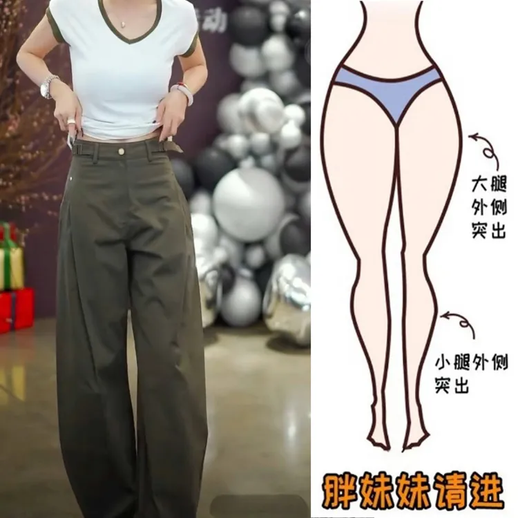 Aimeerosa/艾洛莎2025早秋爆款酷帅工装休闲裤显瘦高腰阔腿弯刀裤