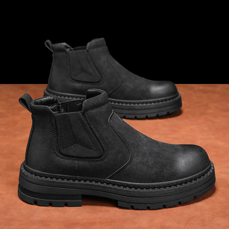 英伦切尔西靴男中帮一脚蹬增高短靴男士休闲马丁靴复古工装靴子男