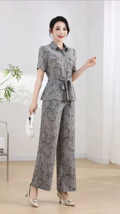瑞丽风休闲时尚印花套装夏季衬衫搭配阔腿裤气质穿搭