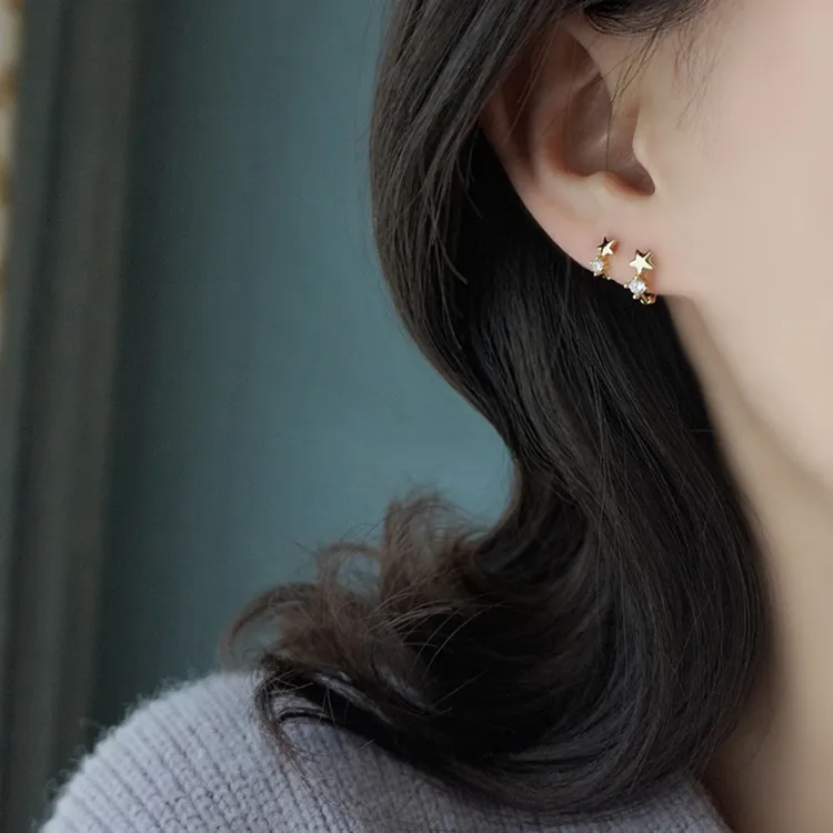 韩版精致锆石星星耳骨钉女简约高级感耳圈气质