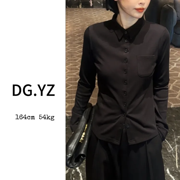 【樱子家】2944F百搭polo领单排扣加厚打底长袖上衣19