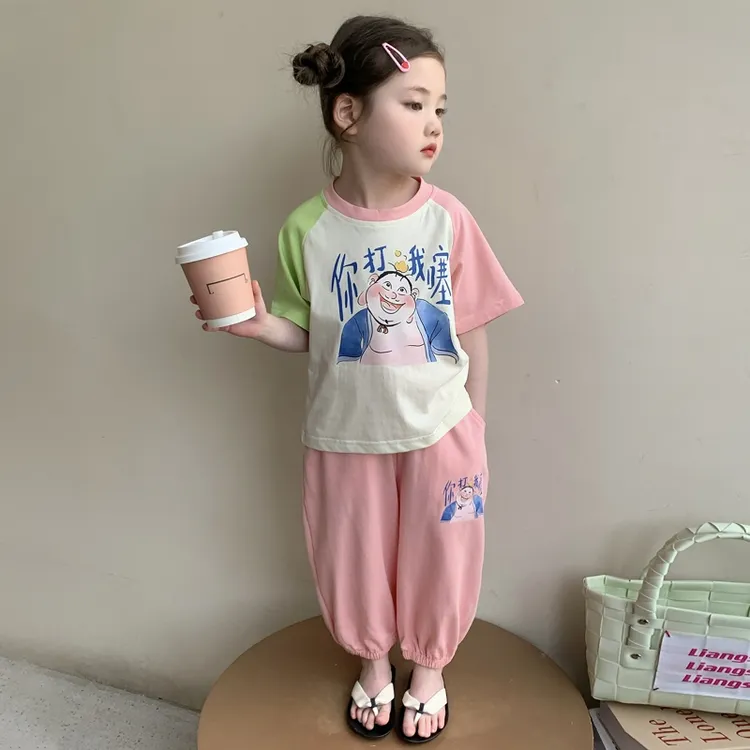 女童休闲套装2025新款儿童夏装哪吒国潮洋气女宝宝夏季时髦两件套