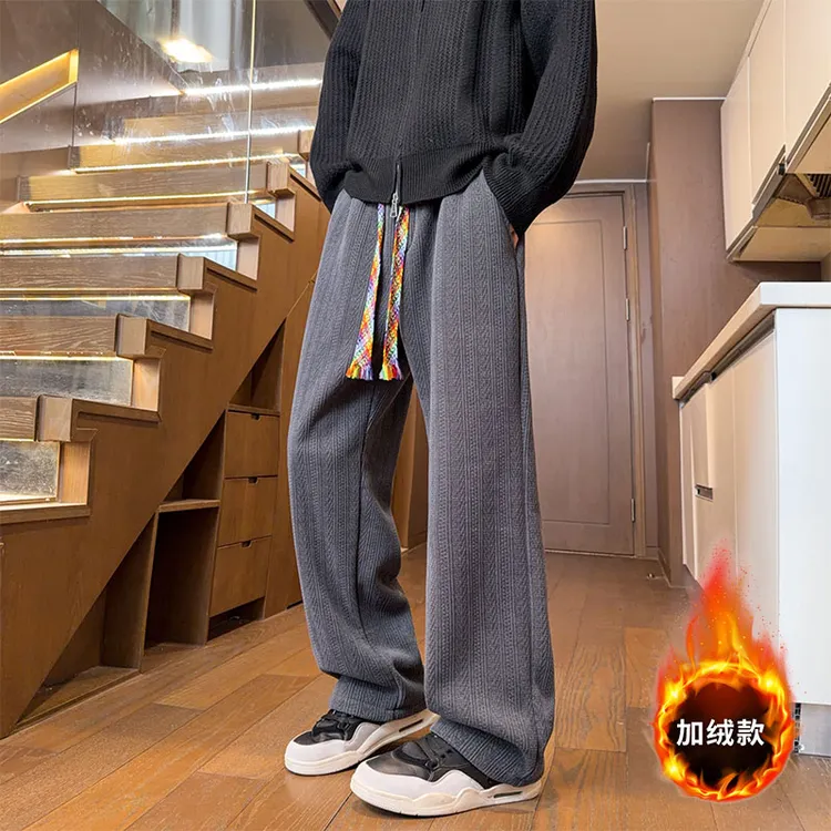 麦穗纹灯芯绒裤子潮男款秋冬加绒加厚卫裤垂感重磅欧棉绒休闲长裤