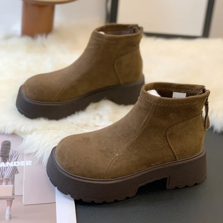 粗跟短靴女2025冬季新款百搭爆款显瘦时尚百搭马丁靴英伦风时装靴