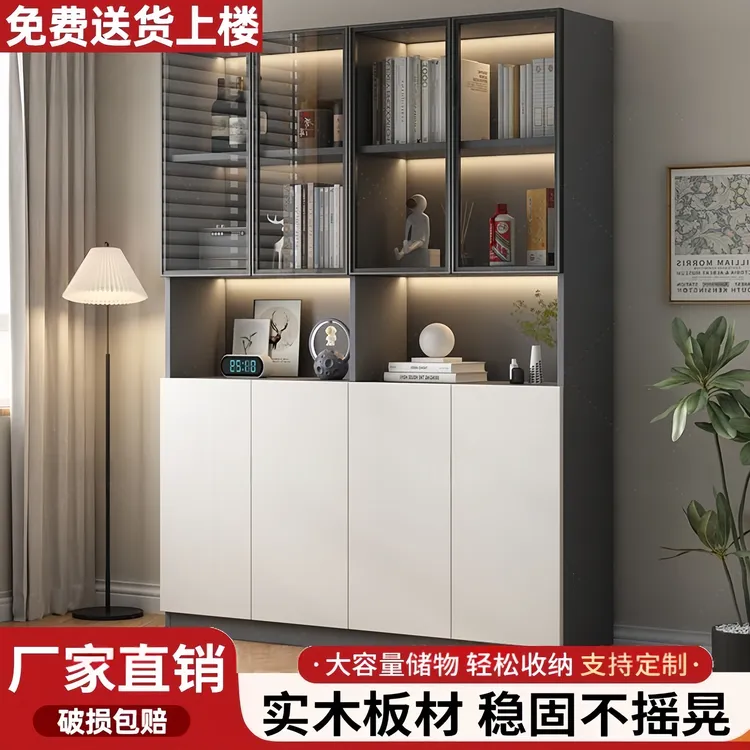 实木酒柜客厅家用玻璃门餐边柜高级展示柜时尚储物柜轻奢书柜定制