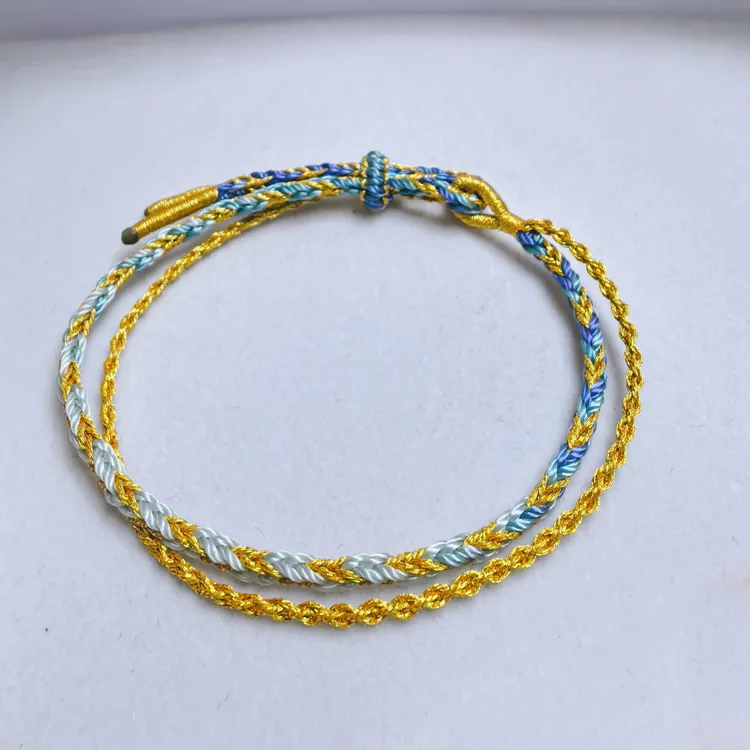 新款手工编织段染星空双层手链大小可调节