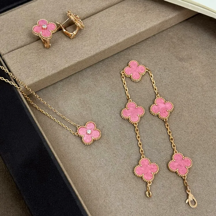 合金项链 2439【限定粉蔷薇四叶草系列】粉蔷薇四叶草项链手链耳饰