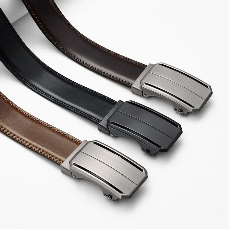 保罗皮带2025新款时尚复古真牛皮皮带自动扣免打孔百搭休闲男腰带