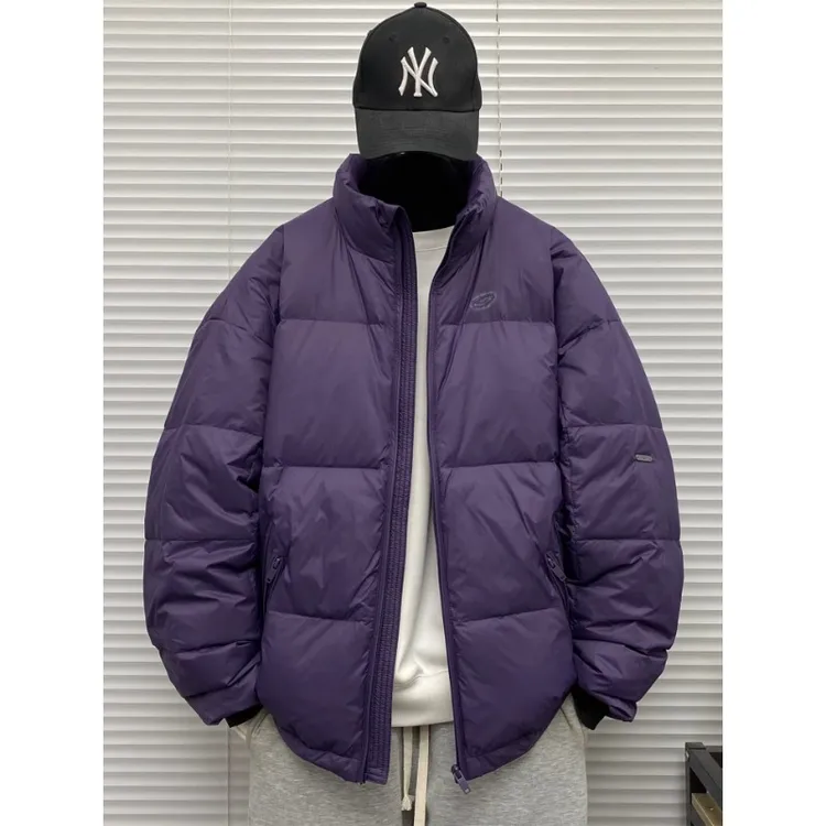 防风袖立领无帽羽绒衣服男士冬季装大码胖子90白鸭绒保暖紫色外套