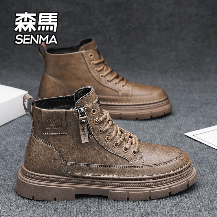 SENMA/森马马丁靴男款冬季增高英伦休闲高帮鞋户外厚底机车工装靴