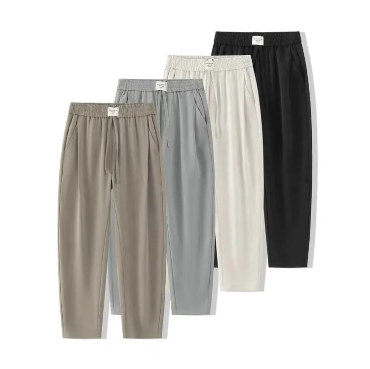 高级感丝滑垂顺休闲裤男2025新款宽松直筒百搭西装长裤男九分裤潮