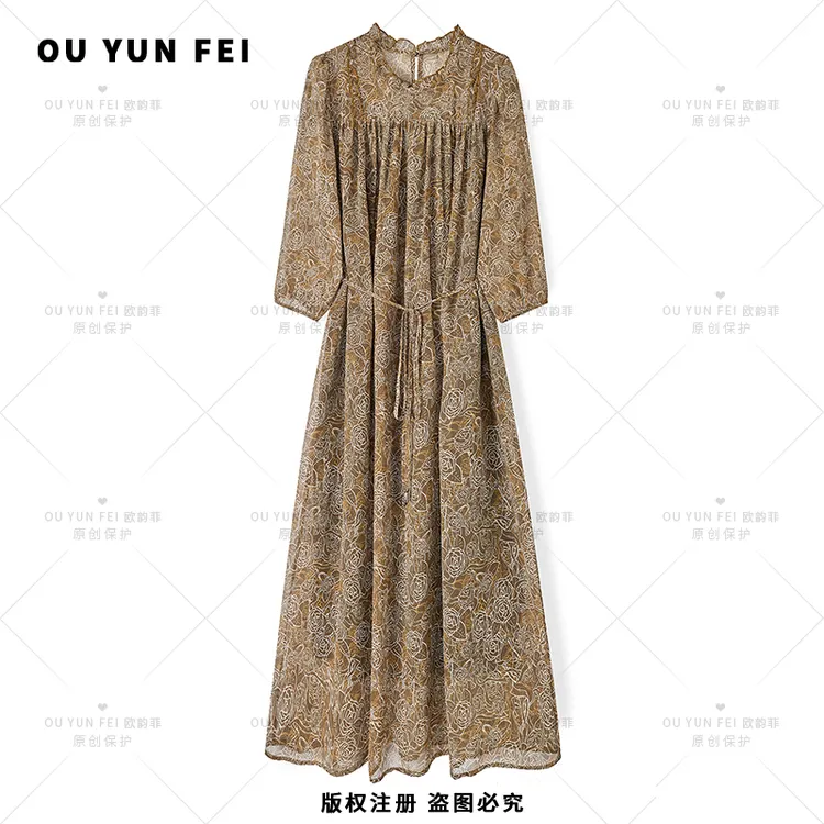 【蓓蕾咖】连衣裙女新款显瘦穿搭时尚洋气印花长裙HY1821