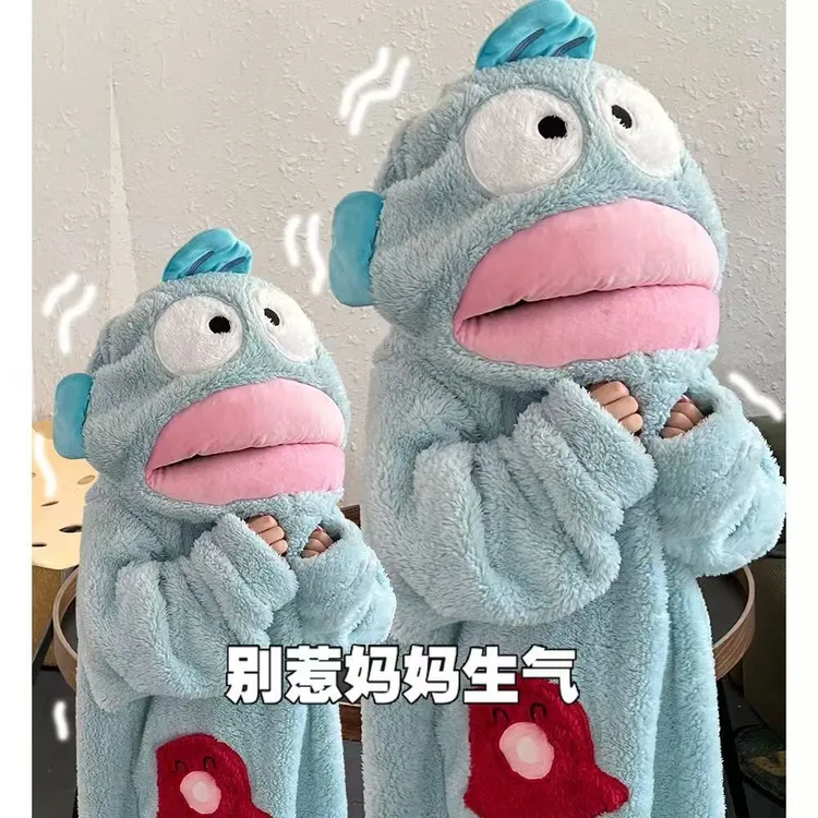 小丑鱼连体睡衣秋冬珊瑚绒加厚保暖搞怪卡通睡袍男女儿童家居服TJ