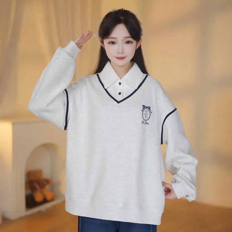 【高中生】卫衣女加绒学院风冬季假两件上衣高中学生大童韩版宽松