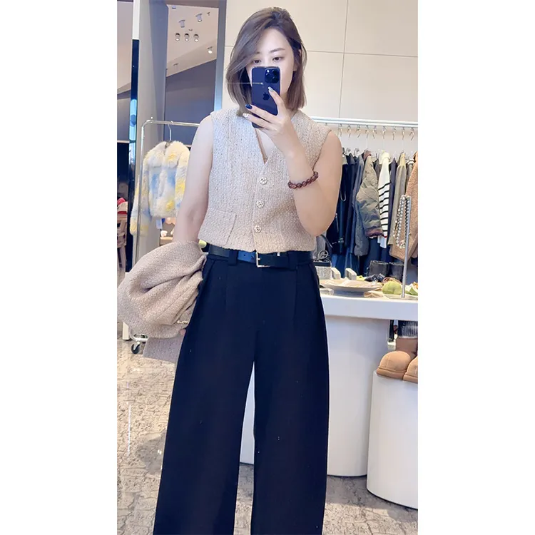 2025新款高级感女人味轻职气质短款马甲小香风短外套套装5838