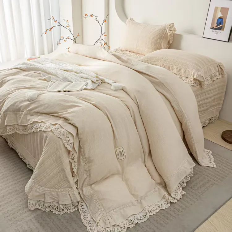 软到没朋友（凯瑟琳） 法式工艺 酵素纱洗 双层棉麻床盖三件套