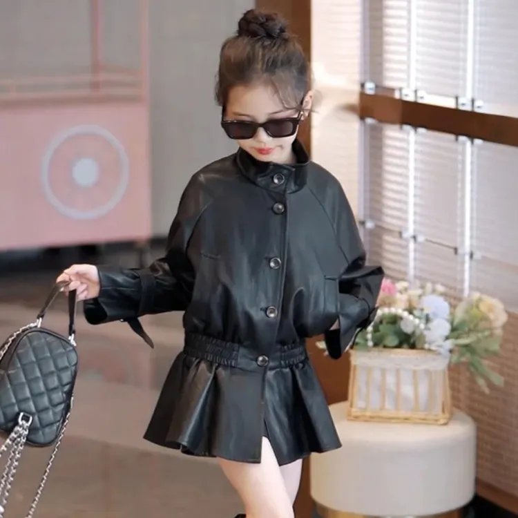 媛媛公主2025女童炸街潮服秋装重工气质皮衣春秋外套15313T238