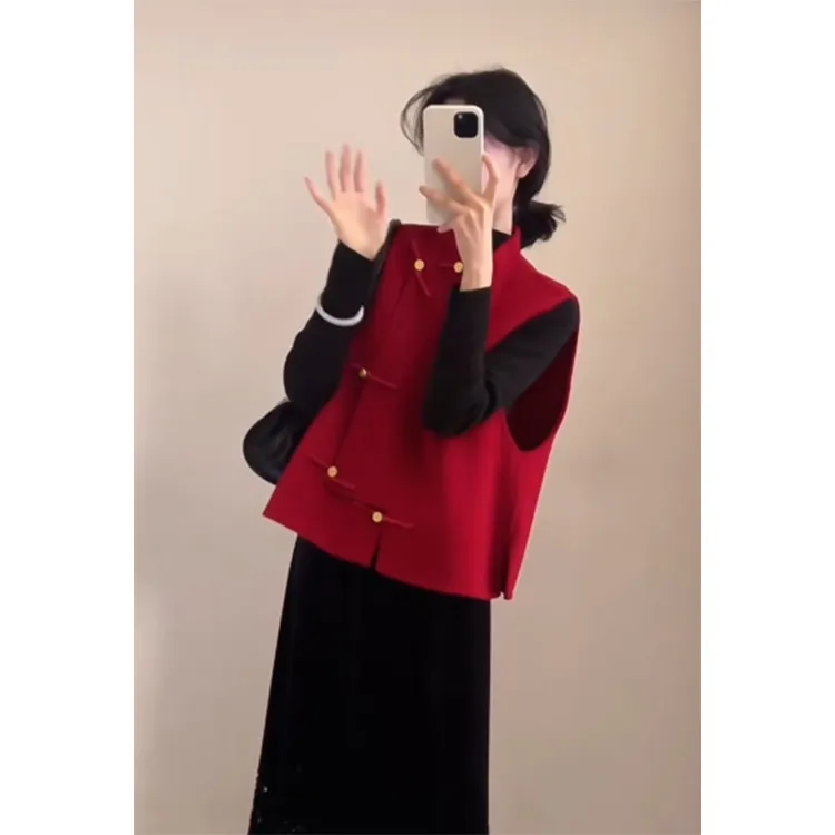 2025春季新款时尚新中式高级感长袖内搭无袖背心外套女高腰半身裙