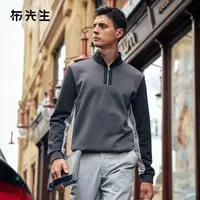 Mr.Bu布先生立领长袖T恤衫拼接设计秋季时尚休闲男士上衣BT16880