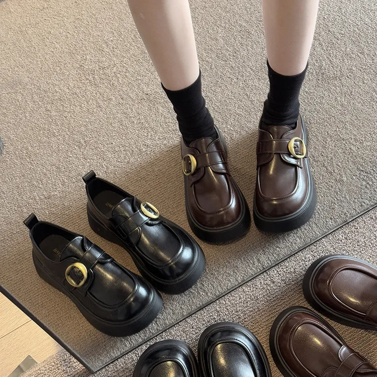 厚底乐福鞋女英伦复古2025春秋新款学院风小众时尚爆款增高小皮鞋