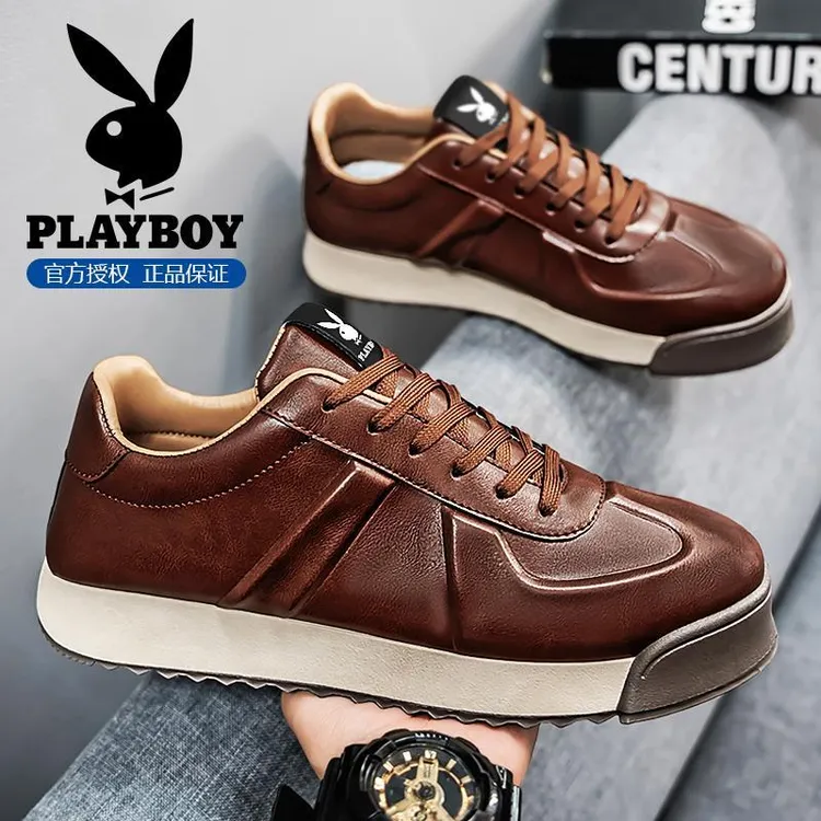 花花公子男鞋2025新款冬季青少年耐磨高级感复古厚底防滑休闲皮鞋