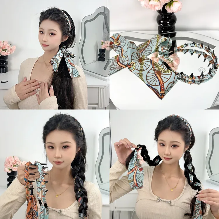 宫阙繁花飘带复古齿梳波浪高颅顶缎面发箍正反带齿两带宫廷发箍