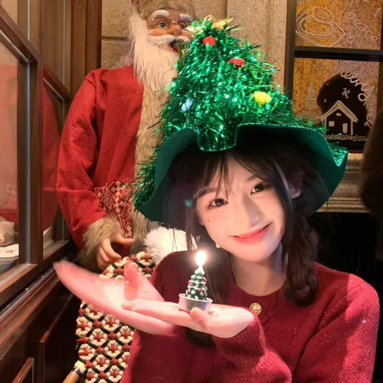 ins绿色圣诞树帽子圣诞节派对氛围装饰装扮头饰成人儿童拍照道具W