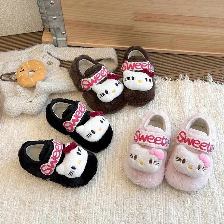 女童加绒保暖毛毛鞋2025冬季时尚kt棉鞋小女孩外穿防滑毛呢勃肯鞋