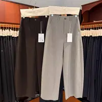 高端欧货秋冬新品韩版百搭高腰羊毛呢直筒气球裤女显瘦阔腿休闲裤