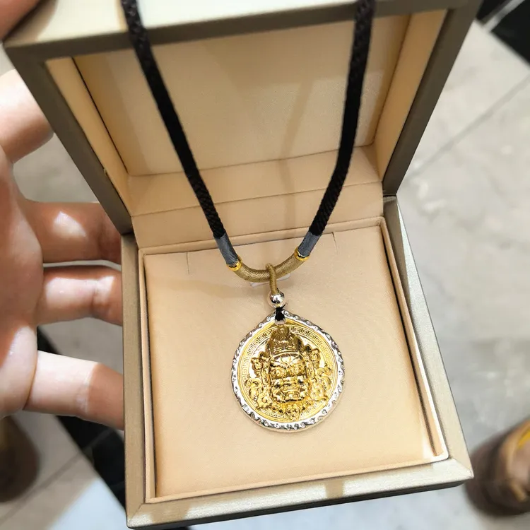 铜合金项链 复古黄财神吊坠小众个性潮流挂绳挂坠项链男民族风