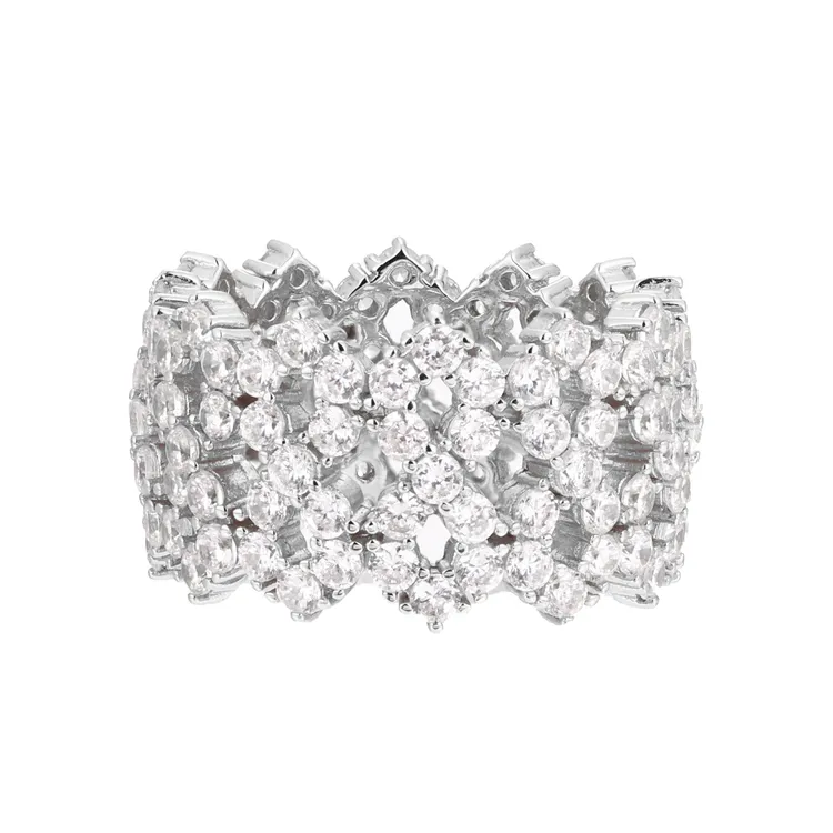 魔匠 925银莫桑石戒指 璀璨星河925银满钻宽戒莫桑钻戒指男士戒指