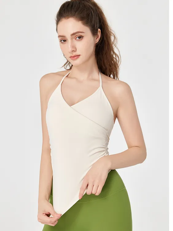 交叉褶皱瑜伽背心跑步防震聚拢美背健身吊带运动上衣女无袖夏季