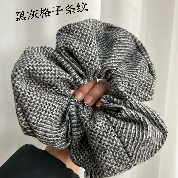 2025秋季新款羊毛复古格纹多层大肠发圈韩系时尚百搭发绳森系头花