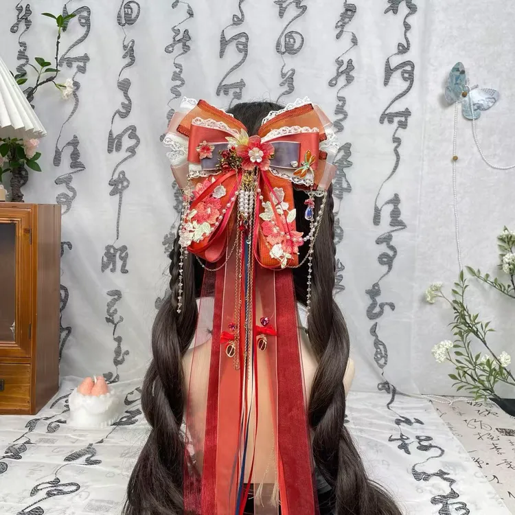 【石榴花神】国风发夹多层次蝴蝶结发饰头饰氛围感气质弹簧夹