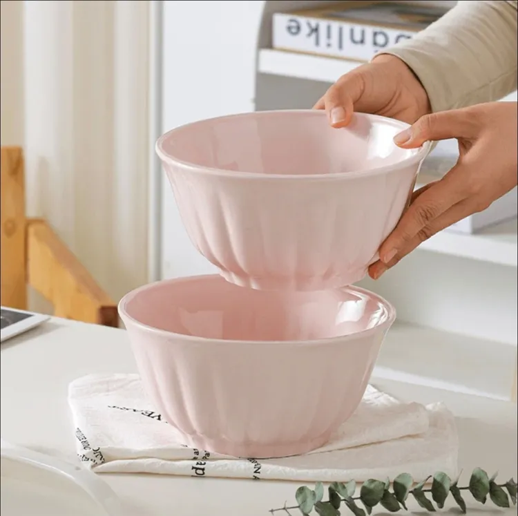 瓷县令雅枫粉7.5英寸汤碗 2只家用陶瓷饭碗面碗混合装耐高温情侣