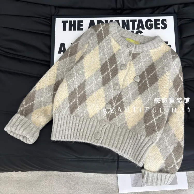 女童针织排扣毛衣开衫2025新款春秋冬三季针织打底衫外套