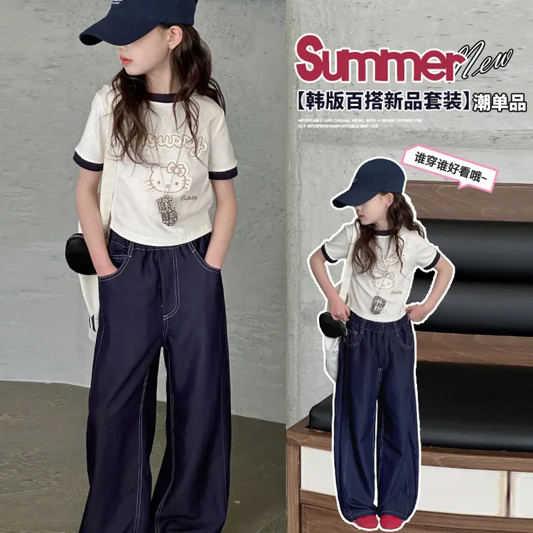 儿童服装女童装夏季短袖T恤2025新款洋气儿童卡通韩版中大童纯棉