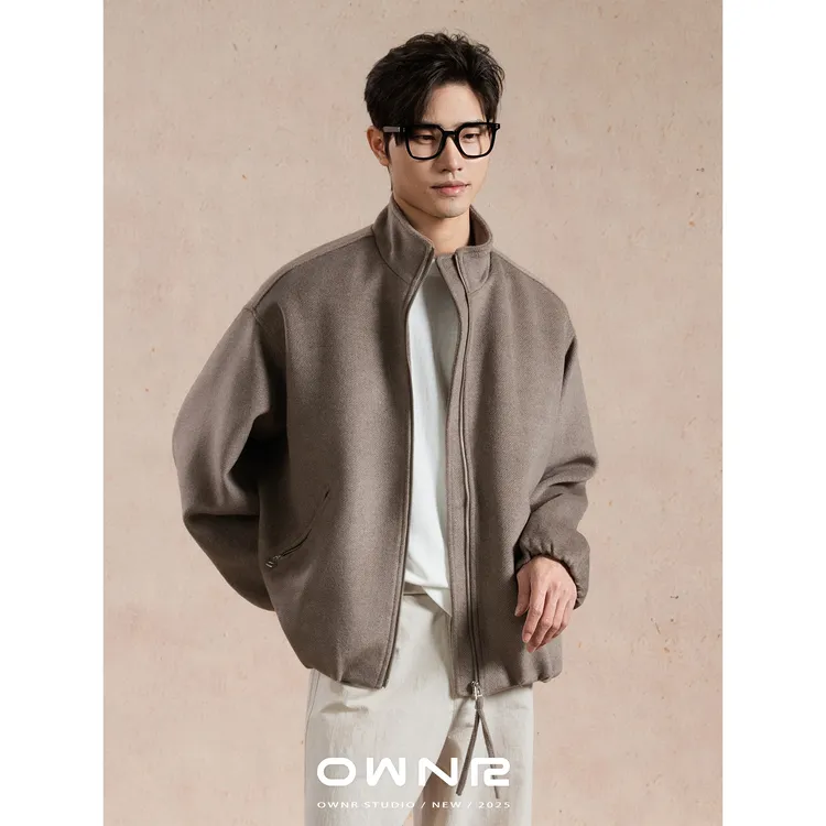 OWNR 咖色巴恩风立领毛呢大衣男2025年冬复古保暖短款呢子外套