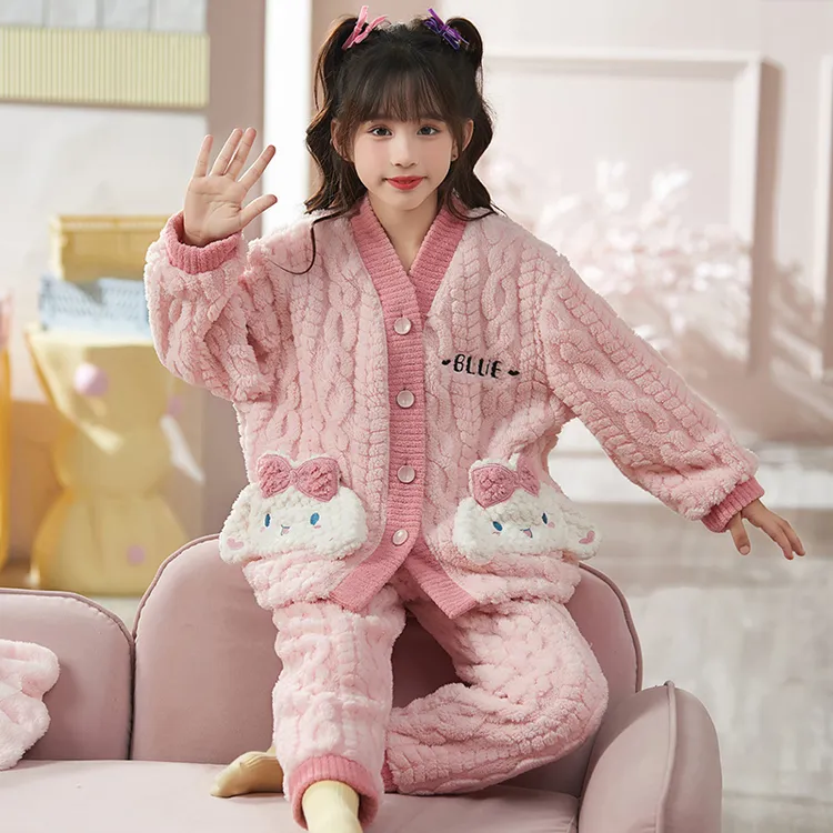 儿童睡衣冬款珊瑚绒2025新款女童套装秋冬季法兰绒女孩宝宝家居服