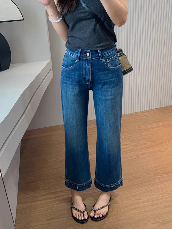 小个子直筒牛仔裤女2025秋季新款高腰百搭时尚宽松弹力阔腿裤