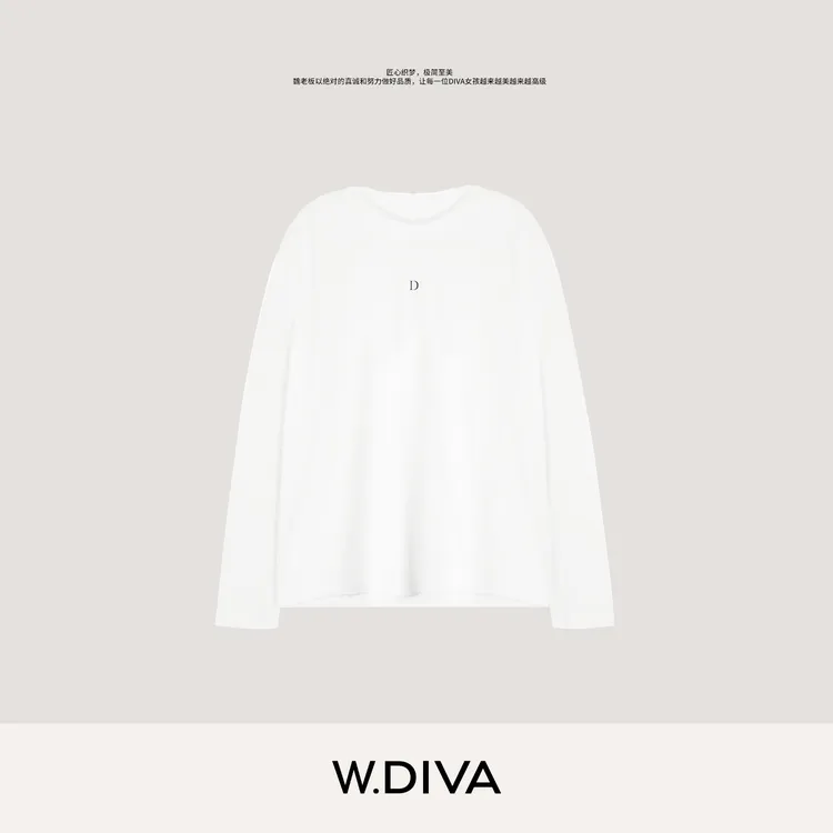 W.Diva【呼吸白T】早秋休闲基础字母印花圆领长袖T恤慵懒53T072908