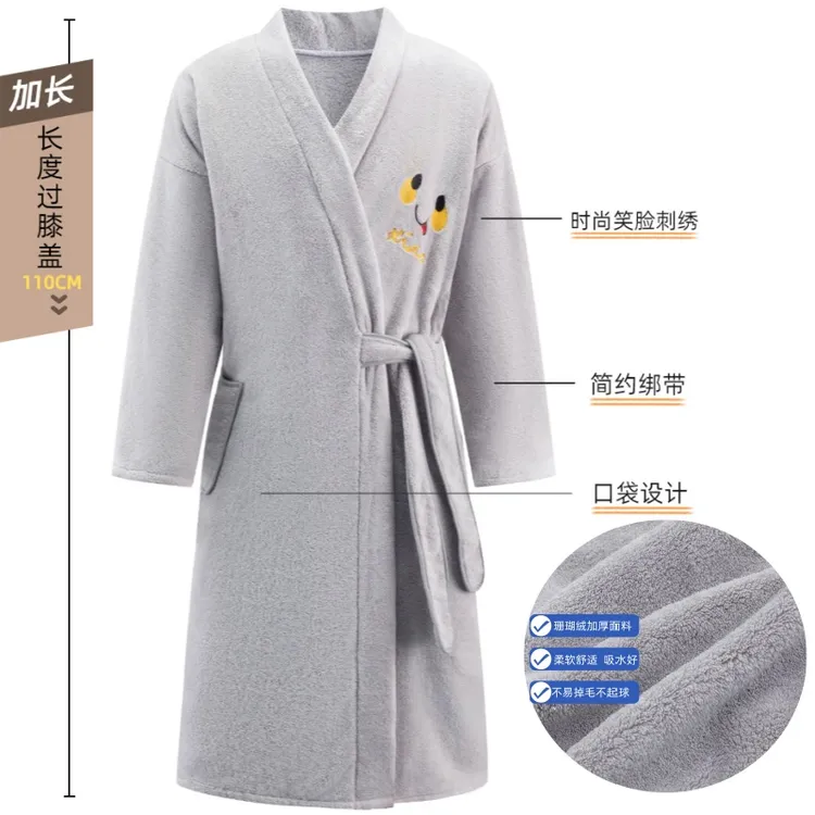大码长袖男女浴袍睡袍新款比全棉纯棉吸水浴巾居家珊瑚绒加厚睡衣