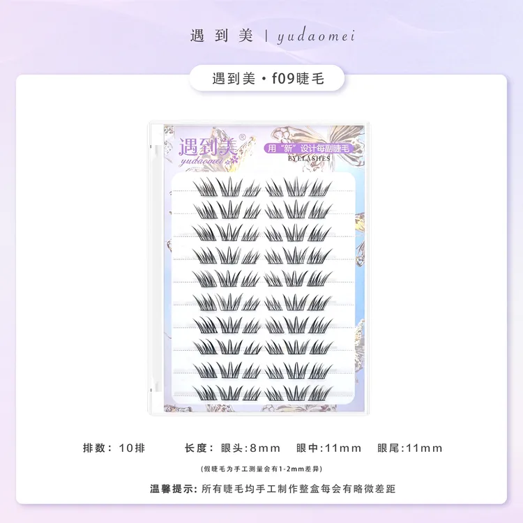 遇到美夏日蓝眼泪自然仿真柔软上镜分段式透明梗假睫毛不挑眼型