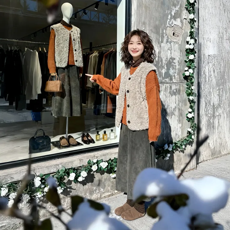 2025秋冬新款小香风针织毛衣叠穿毛毛马甲九分裤大码三件套装女生