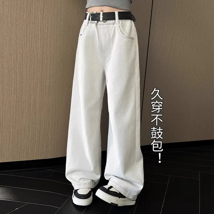 女童白色牛仔裤春秋2025新款儿童今年流行裤子女大童阔腿裤初中生