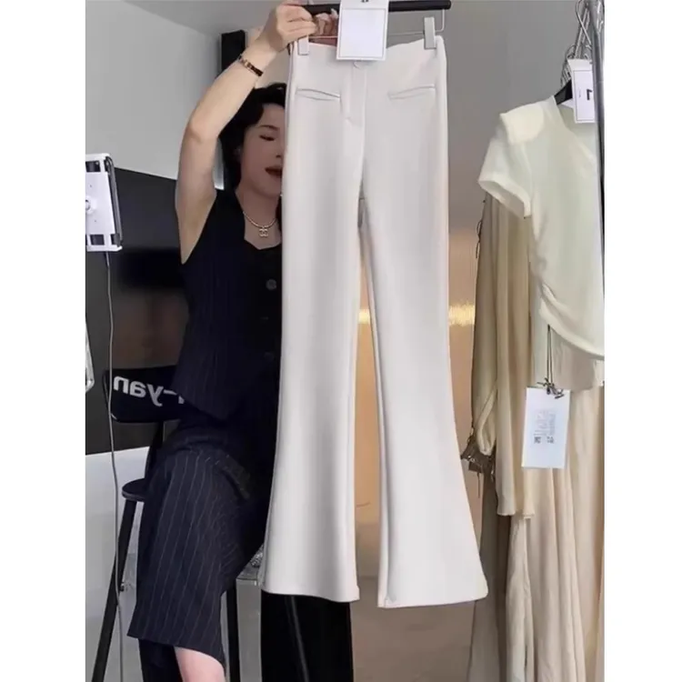 西装裤女春夏2025新款马蹄裤米白色微喇叭裤休闲高腰显瘦长裤子