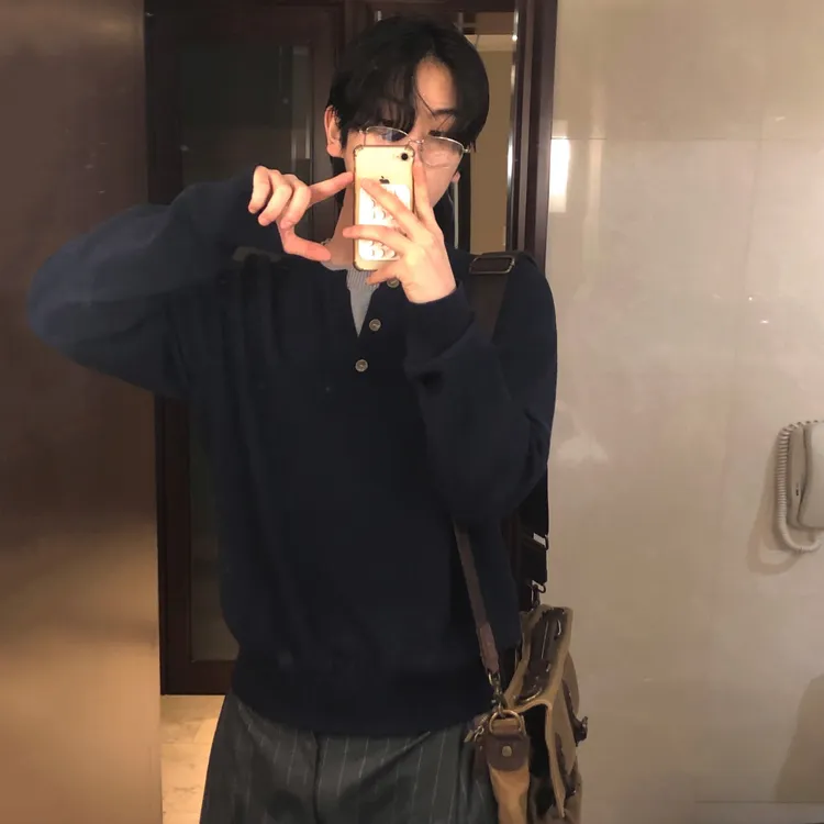 MRCYC亨利领复古毛衣男士秋季宽松休闲针织打底衫韩系老钱风穿搭