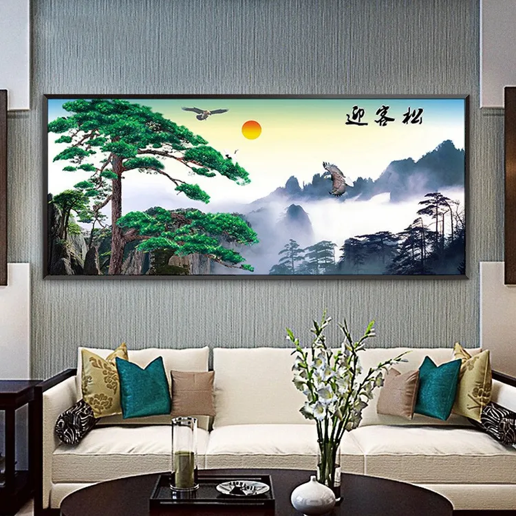 德国品质全钻钻石画迎客松山林风景现代简约风卧室客厅横版装饰点