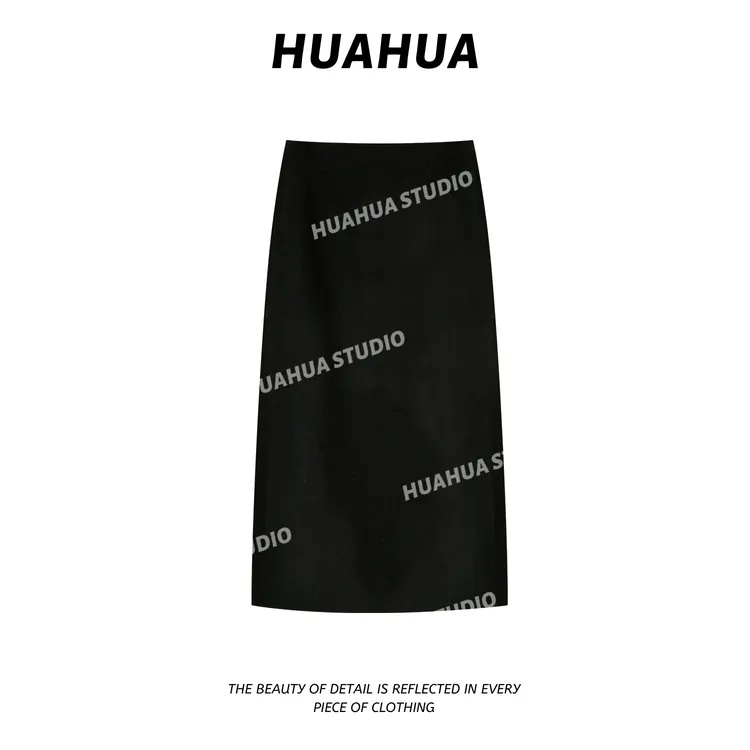 【花花】静奢半裙~毛呢半身裙新款高腰直筒修身显瘦双面呢半裙