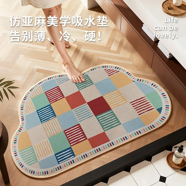 仿亚麻编织浴室吸水速干地垫简约浴室门口防滑脚垫家用加厚耐磨
